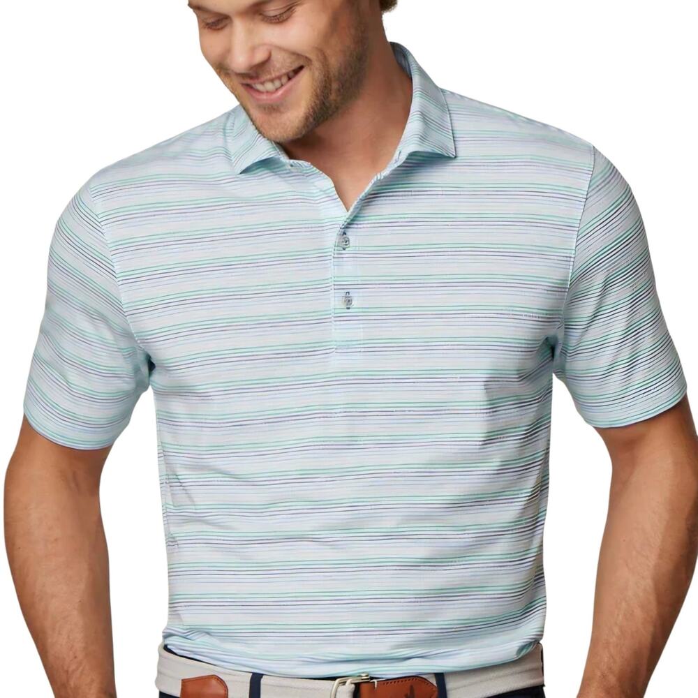 Johnnie-O Barton Striped Top Shelf Performance Polo in "Lake" #JMPO7680 Size L